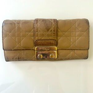 Dior Quilted Tan Wallet with Gold Hardware